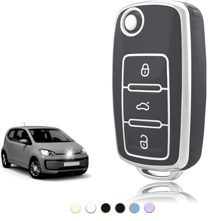 TOOMUME Coque Clé TPU, Etui Clé Étui Clé Adapté pour VW Volkswagen Golf 4/5/6 Polo Up Jetta Caddy Beetle Multivan T5 Seat Ibiza Leon Skoda Fabia, Couvre Clef Cache Cle Voiture Telécommande - Flip Key
