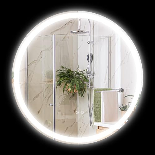 kleankin Miroir Salle de Bain avec éclairage Ø 60 cm Miroir Rond Lumineux 3 Couleurs Interrupteur Tactile système antibuée 29W Blanc Argent