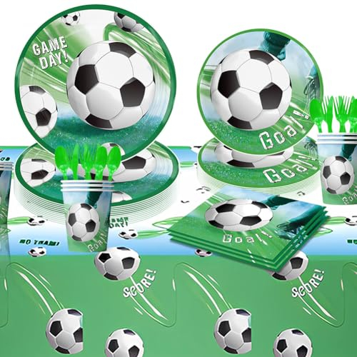 Fútbol Vajilla de Fiesta Decoracion 81 Pieza Fútbol Tema Cumpleaños Fiesta Vajilla Reutilizable Soccer Decoración de Fiestas Fútbol Decoraciones de Vajilla Servilletas Manteles