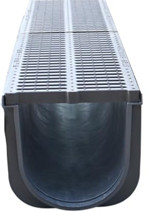 Entwässerungsrinne 100cm Langer Kanal Drain Kit, HDPE-Grabenentwässerungssystem W/Gitterabdeckung Für Hof/ Terrasse/ Auffahrt/ Gehweg/Betonplatte/ Pool, Drainage-Gitterrost Für Draußen, Boden-Wasserab