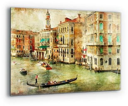 Wallfluent Spritzschutz Fliesenschutz Mit Motiv 80x60cm Gehärtetes Glas für die Küche Küchenrückwand Glasrückwand Wandanbringung - Italien Venedig Vintage Bild