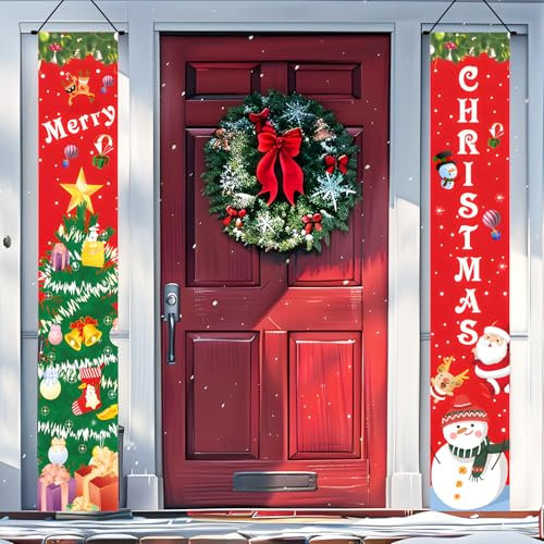 Pancarta Navidad Exterior 180x30cm, Colgante Feliz Navidad Banner Adornos Interior Exterior, Puerta Entrada Para Fiesta En Casa Puerta De Entrada Del Porche Pared De Chimenea Garaje