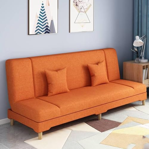 WEIDPHL Modernes Schlafsofa Aus Stoff, Umwandelbares Zweiersofa, Faltbares Doppelsofa, Schlafsofa Mit Kissen Für Wohnzimmer Und Schlafzimmer,Orange