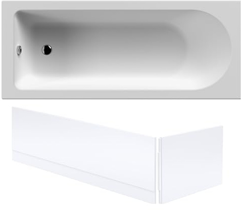 Balterley 1700 x 700mm Round Shower Bath with Leg Set & Front & End Bath Panels, Straight Single Ended Gloss White Soaking Bathtubs, Acrylic Baths for Bathrooms, Rectangular Soaking Bathtub