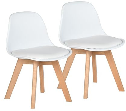 FurnitureR 2 PCS Kinderstühle mit breiter weicher Kissensitz für Massive Buchenholzbeine, robuste Kinderstühle mit Rückenlehne für Kinderzimmer, passend für 1-6 Jahre Kinder, PP+PU, weiß