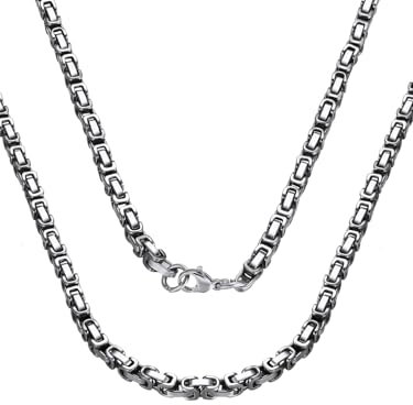 ChainsPro Königskette für Herren Damen Byzantinische Kette Halskette Edelstahl 4mm breit Schmuck Silber Farbe 46cm