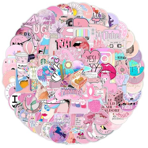 Huaxintoys 103 Stück Rosa Niedliche Aufkleber, Rosa Wasserfest Aufkleber, Trendy Vinyl Stickers für Laptop Handyhülle Skateboard Snowboard Auto Fahrrad Koffer Helm Motorrad Computer