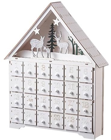 Selbst gemachter hölzerner Adventskalender - Weihnachten weißer hölzerner Adventskalender mit 24 Schubladen und LED-Lampen | Countdown-Kalender für und Erwachsene