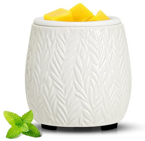Wax Melt Warmer Ceramic Wax Melt Burner for Scented Cubes Electric Oil Burner Melter with Silicone Dish Fragrance Warmer for Home Office Bedroom Gift & Decor (Leaf)