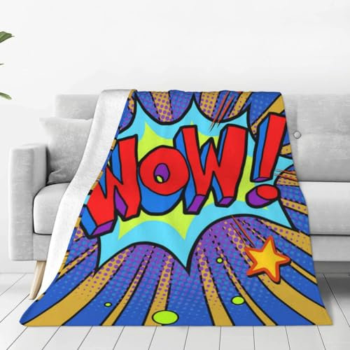 ASKFNASDKMFN Comic Wow warme Flanelldecke für Bettwäsche, Sofa, Couch, 150 x 200 cm