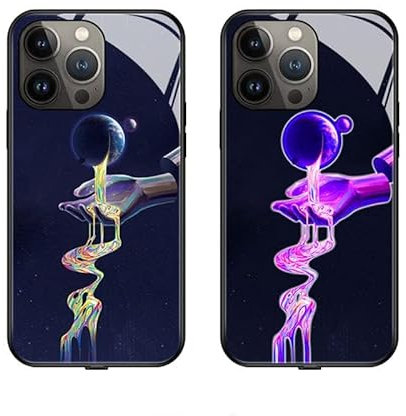 LED Intelligent Sound Control Light-Up Phone Case for iPhone 14 13 12 Pro Max, Tempered Glass Back Soft Slim TPU Bumper Shockproof Colorful Light Up Phone Case,Call Music Flash. (G, for 15 Pro)
