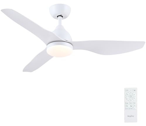 Newday Deckenventilatoren mit Licht Weiß, 116cm Deckenventilator mit Beleuchtung und Fernbedienung Leise, Ventilator Decke mit LED Licht Dimmbar, Schlafmodus, Speicherfunktion, DC-Motor Reversibel