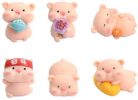 Godneei 6 Piezas Cerdo de la Suerte, Cerdito de la Suerte en Miniatura, Cerditos de la Suerte Rosas, Bonitos Juegos de Cerditos para Accesorios de Oficina, Adornos de Baño