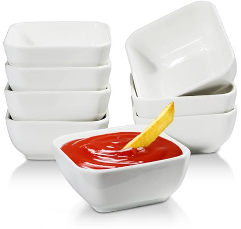 Iceten 3 Ceramic Dipping Bowls, Square Soy Sauce Dipping Bowls, Mini Side Seasoning Dish, for Sauce, Side Dish, Condiments, Sushi, Ramekins Oven Safe- Set of 6, White