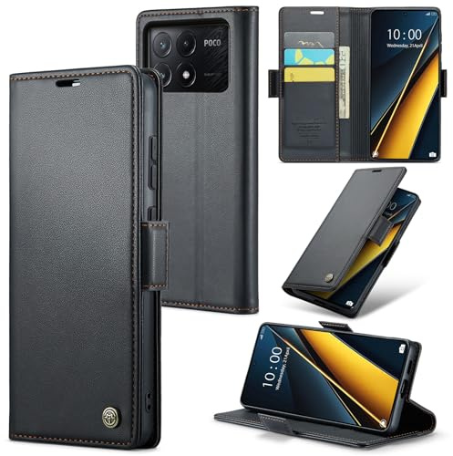 Rerzoiro Handyhülle für Xiaomi Poco X6 Pro 5G Hülle, Premium PU Lederhülle Klappbar Flip Case [RFID Blocker] Tasche Magnet Kartenfach Klapphülle Schutzhülle für Xiaomi Poco X6 Pro 5G, Schwarz