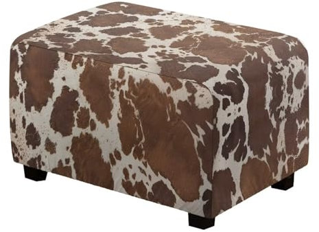Xoenoiee Ottomanen-Schonbezug mit Kuhfell-Muster, dehnbar, für Leder/Stoff, rutschfeste Unterseite für Wohnzimmer/Schlafzimmer, Größe L, Braun