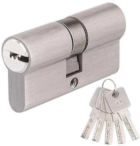 30/30 Euro Cylinder Lock, 60mm Euro Door Barrel Lock with 5 Copper Keys, Nickel Plated Finish, Anti-Pick, Anti-Bump, Anti-Drill, High Security for UPVC, Wooden, Composite Doors