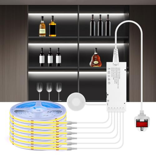 tlinkosta Cabinet Light COB LED Strip Lights 6-in-1 Dimmable Touch Control for Display Cabinets, Wardrobes, Kitchen, Wine Cabinets, Showcase & Shelf Lighting (White Light, 3.3ft)