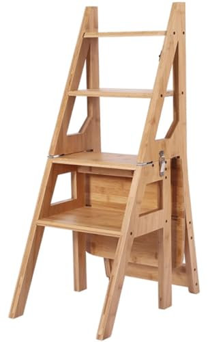 XXLNBJKA Taburete Plegable Tipo Escalera de bambú para el hogar, Taburete de Descanso multifunción Convertible, Estante de exhibición Simple fácil de Instalar, diseño de 4 Capas (Color: Color Madera,