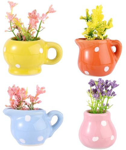 Lyreh 4pcs Mini Vase Magnets for Fridge, Ceramic Cute Tiny Flower Vase Mini 3D Plant Refrigerator Magnets Practical Accessories for Home Locker Office Kitchen School Decoration
