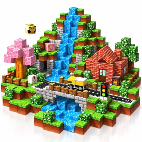 GraceDuck Construction magnetique Enfant Magnetic Blocks 100 Pièces Prairies et Routes Bloc Construction Magnetique Jouet de Construction Montessori Cadeaux Créatif Pour Garçons et Filles de 3 à 9 ans