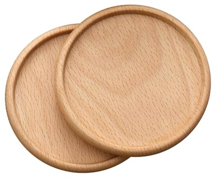 CALFOVERA 2PCS Unfinished Wood Cup Mug Holders 8.8cm Round Grooved Wooden Coasters for Drinks Tabletop Protection Natural Beech Wood Coffee Cup Mats Saucers Pads for DIY Stained Painting Bar Kitchen