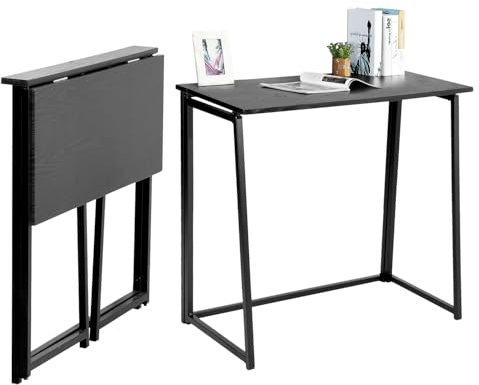MEUBLE COSY Bureau Informatique Pliant pour Petits Espaces Postes de Travail Table d'Ordinateur Pliante, Assemblage Facile, Cadre en Métal, Noir, 80x40x74cm