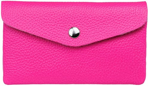 Caspar Echt Leder Geldbeutel Damen Portemonnaie mittelgroße Geldbörse mit Reißverschluss & Druckknopf - GB417 - Made in Italy, Farbe:pink, Größe:Mittelgroß (16cm x 10cm)
