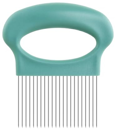 Culinavog Onion Holder for Slicing, Stainless Steel Food Slice Guide for Onion Tomato Lemon Meat, Anti-Slip Grip Vegetable Slicer Cutter Tool for Kitchen Safety – Green