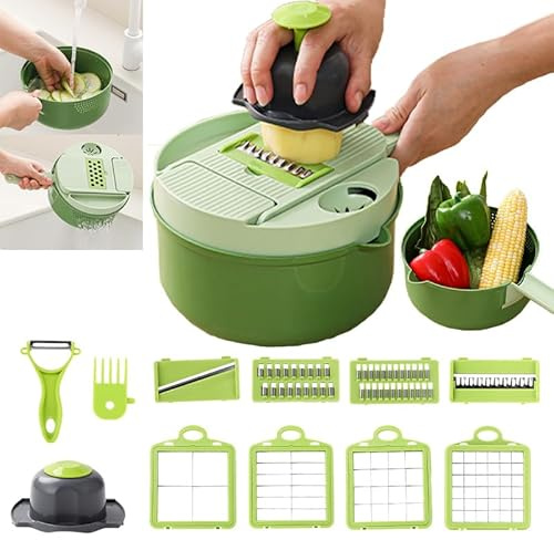 ZWMYF Affetta Verdure 10 in 1, Taglia Verdure Manuale Multifunzionale con Contenitore, Mandolina Cucina per Cubetti, Verdure e Frutta, Lavabile in Lavastoviglie