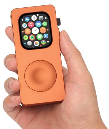 Schutzhülle aus Aluminiumlegierung für Apple Watch Serie 11/10, 46 mm, verwandelt Ihre Apple Watch in EIN Smartphone, Retro-iPod-Stil, Metall-Schutzhülle mit Klickrad, Orange, 46 mm – Serie 11/10