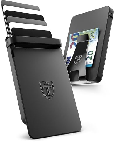 TRAVANDO SLYDE portacarte in alluminio con protezione RFID – porta carte con fermasoldi per 9 carte – astuccio per carte di credito, portafoglio da uomo, slim wallet (8-9 Carte)