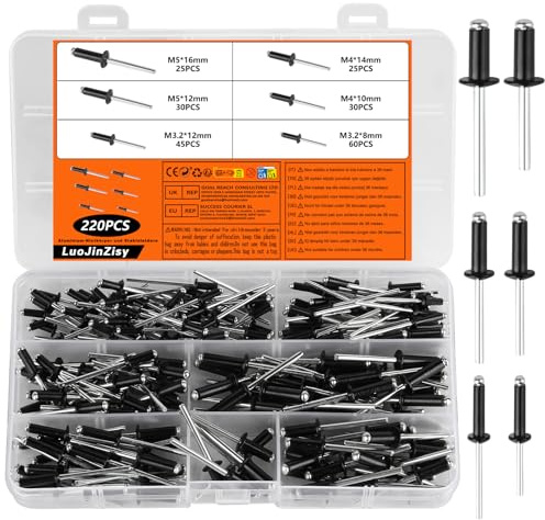 220 Pcs Assortiment de Rivets Pop | Rivets Aveugles en Aluminium à Tête Large, Rivet Aveugle pour Assemblage de tôles, bois, meubles et cadres de fenêtres