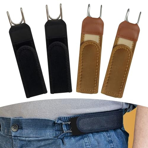 4 PCS Schnallenloser Gürtel Herren Ohne Schnalle Gürtel Ohne Schnalle Herren No Buckle Belt Metallhakengürtel Buckle Less Belt Unisex Unsichtbar Keine Verschlüsse Seitlich Verstellbar(Schwarz + Braun)