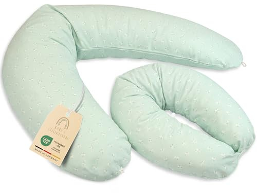 Baby's Stillkissen Seitenschläferkissen - Lagerungskissen Baby | OekoTex zertifiziertes Stillkissen mit Bezug - 190cm großes Schwangerschaftskissen für Baby & Erwachsene - 100% Bio-Baumwolle