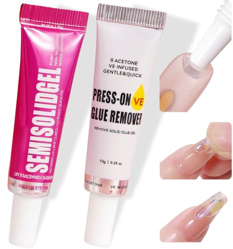 30-Day Strong Nail Glue Gel, No UV Lamp Needed, Fast-Drying 15s, Includes Easy Remover, Long-Lasting Adhesive for Press-On & False Nails, Perfect for At-Home Nail Art