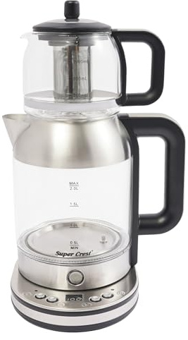 Macchina per il tè turco,Bollitore elettrico doppio 2,5 l con teiera in vetro 1l 2000w regolazione della temperatura e funzione di mantenimento caldo,Per famiglia e amante del tè