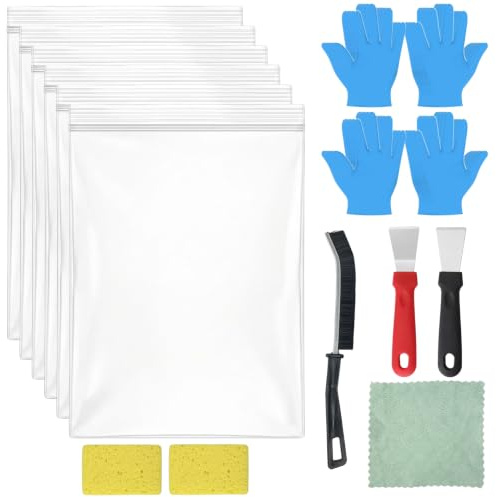 KEAGAN Oven Rack Cleaner Kit with Bag | Includes 6Pcs 40*60cm Soaking Bags, Disposable Gloves, Cleaning Sponges, Crevice Brush, Microfiber Cloth & Scraper Tools