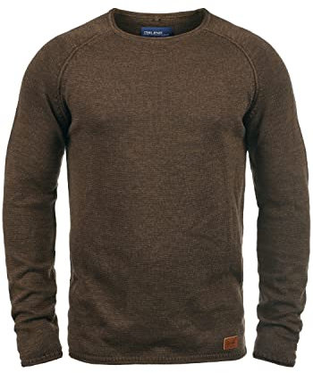 Blend BHDan Herren Strickpullover Feinstrick Pullover mit Rundhalsausschnitt Baumwollmischung Label-Patch Regular fit, Größe:L, Farbe:Coffee Brown (71507)