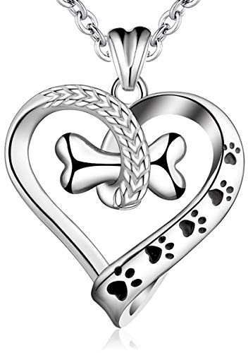 AEONSLOVE Silberkette Damen 925 mit Anhänger Pfotenabdruck Hund Kette Hundepfote Hundeknochen Schmuck Halskette Tiere Damen Silber 925 Haustier Tatze Anhänger Geschenk für Hundebesitzer