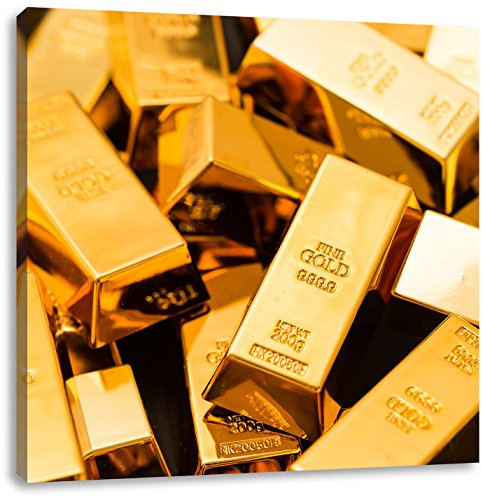 Pixxprint Eine große Menge an Goldbarren, Größe: 70x70, Leinwandbild Quadratisch, Wandbild, Kunstdruck, fertig bespannt