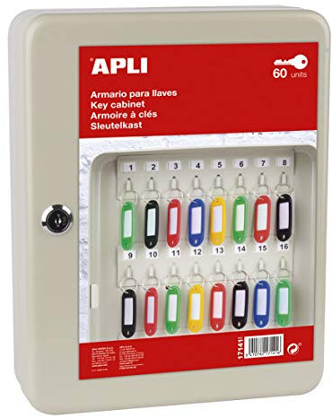 Apli 17141 Armoire à clés en acier avec fermeture et fixation murale - 60 clés - 24 x 75 x 3 cm - blanc - Bureau, entrepôt, garage, immobilier, hôtel