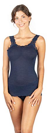 EGI Canottiera Donna Lana Seta Elegante Pizzo Made in Italy Sottogiacca Intimo Top Donna, Art. 1491 (S-M, Blu)