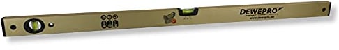 DEWEPRO® Wasserwaage Aluminium 180cm - Gold eloxiert - 2 Libellen - 2% Gefälle - Messtoleranz: 0,3mm/m - Aluwasserwaage für Profi-Handwerker