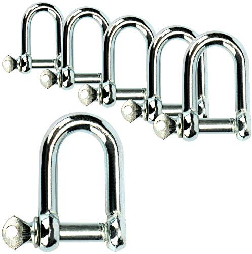 com-four® 6X Schäkel gerade - aus Stahl - 130 kg Tragfähigkeit - Verbindung für Drahtseil oder Stahlkette (6 Stück - 7mm)