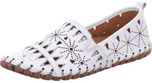 Gemini Damen Slipper Leder Mokassin mit Lochmuster und losen Einlagen 031225-02, Größe:38 EU, Farbe:Weiß