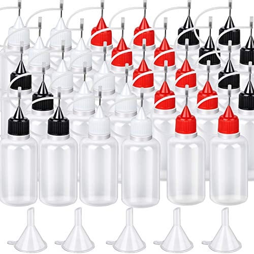 HNYYZL 30ML/1OZ Precision Tip Needle Bottle, Translucent Glue Bottle, Additional 5 Mini Funnel, for DIY Quilling Craft, Acrylic Painting (Red, Black, White)