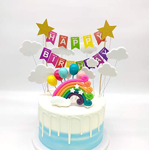 SNOWZAN Regenbogen Luftballons Wolken Kuchen Topper Rainbow Cloud Moon Star Ballon Tortendekoration Geburtstag Kuchen Cake Dekoration Baby Shower kuchendeko Kuchen Party deko mädchen Bunte Flagge