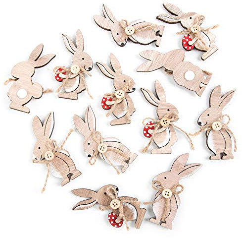 Logbuch-Verlag 12 kleine mini Hasen Streuteile Streudeko zu Ostern 8,5 x 3,5 cm Osterhasen Holz mit Klebepunkt