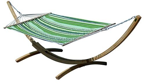 ALEOS. 400cm XXL Hängemattengestell Gestell aus Holz Lärche hell mit Stab Hängematte Sosua 120x200 cm